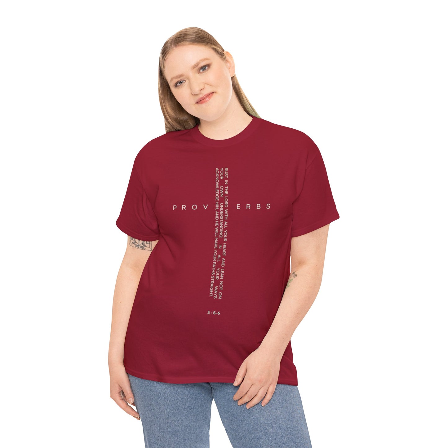 Cross - Proverbs 3:5-6 Unisex Heavy Cotton Tee