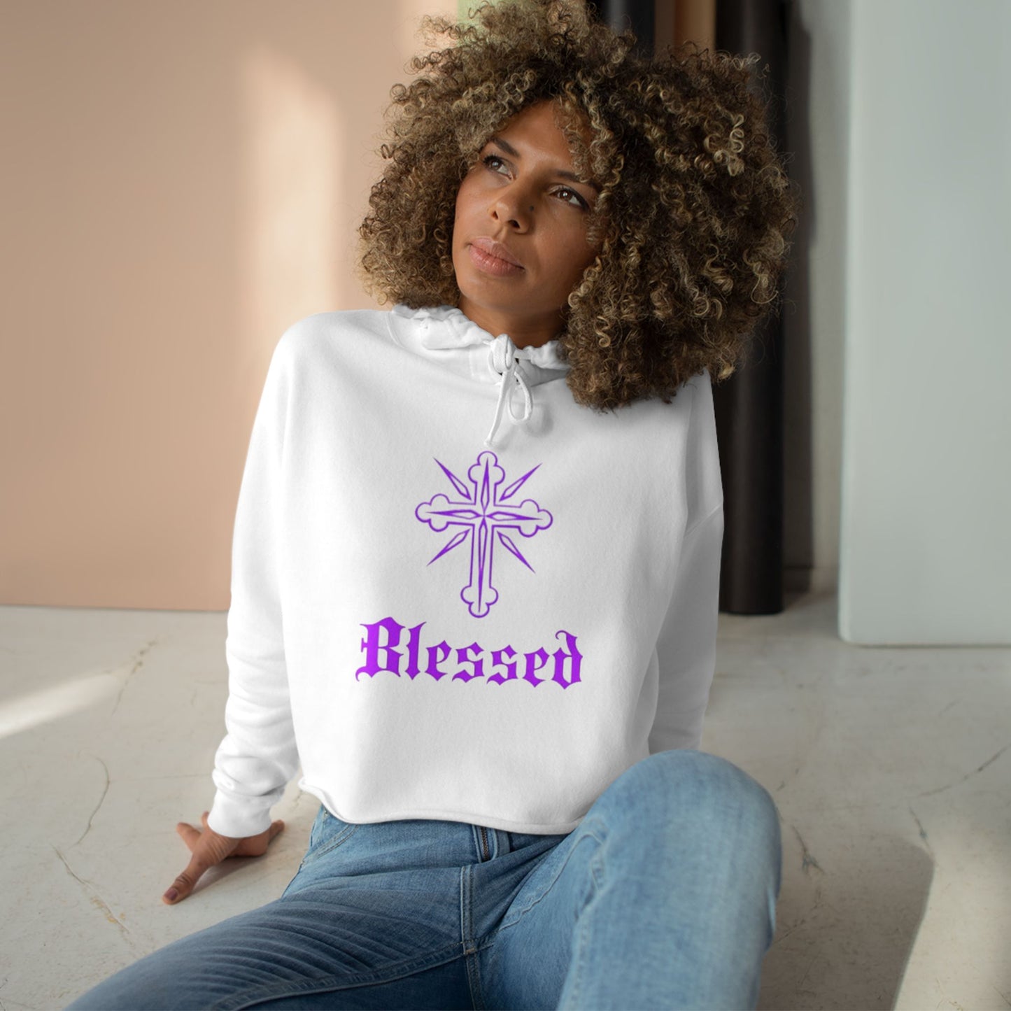 Cross / BLESSED Crop Hoodie