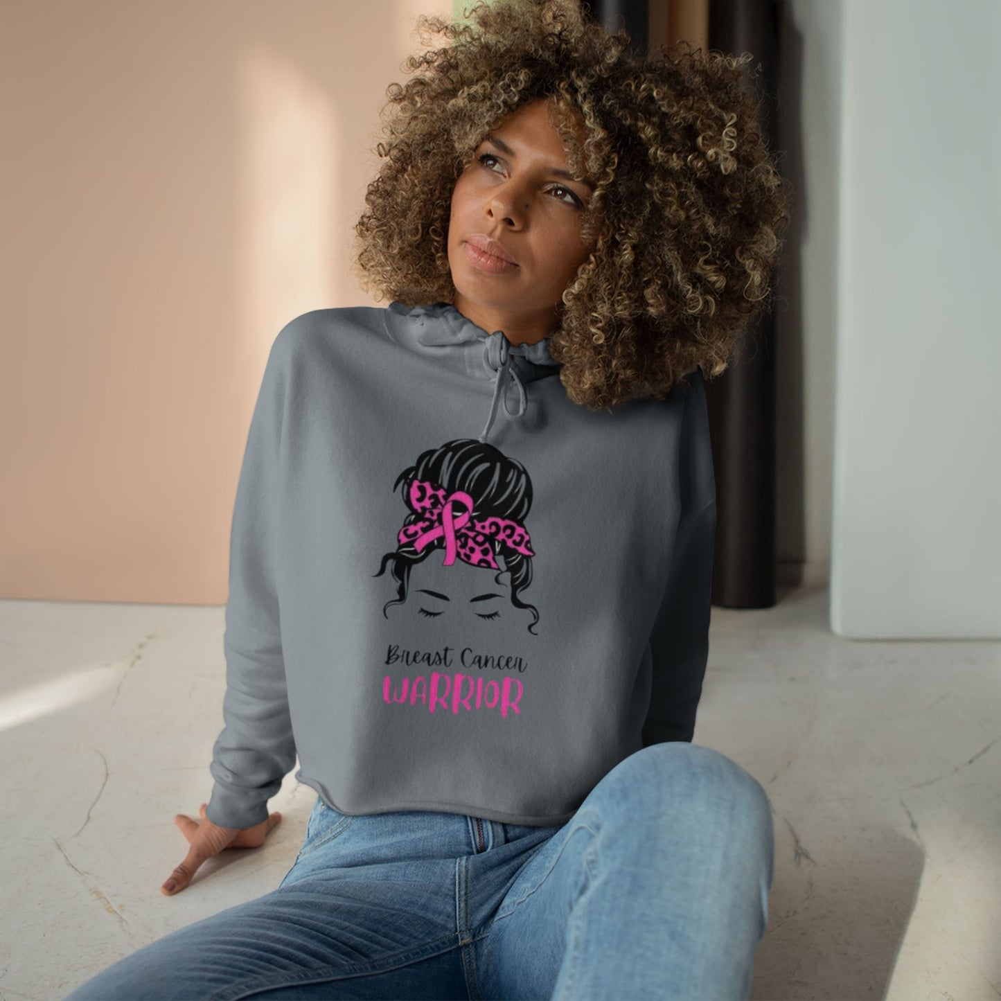 Breast Cancer Warrior Crop Hoodie