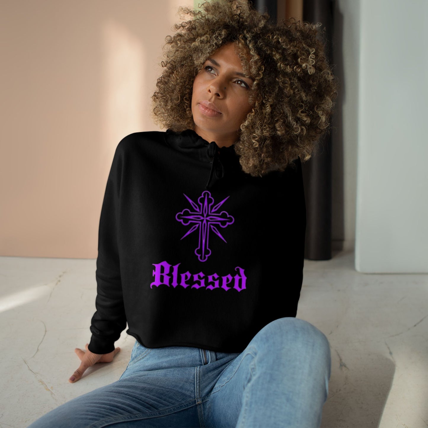 Cross / BLESSED Crop Hoodie