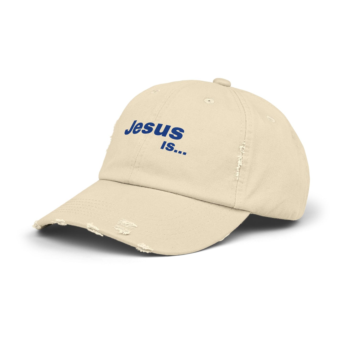 A DRocka Exclusive - JESUS IS… 🤘🏾 (blue) Unisex Distressed Cap