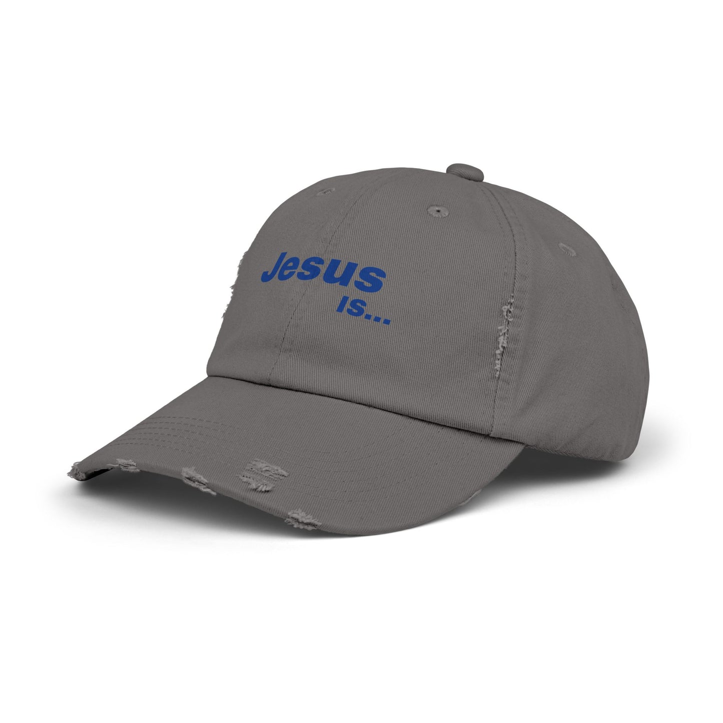 A DRocka Exclusive - JESUS IS… 🤘🏾 (blue) Unisex Distressed Cap