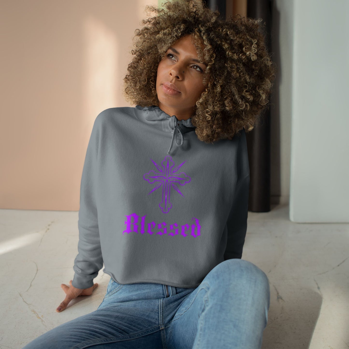 Cross / BLESSED Crop Hoodie